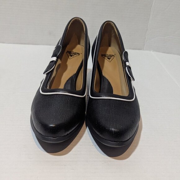 John Fluevog Sole Talk Black white Anodea Heels Side Bow 10 New And Unworn - Picture 2 of 10